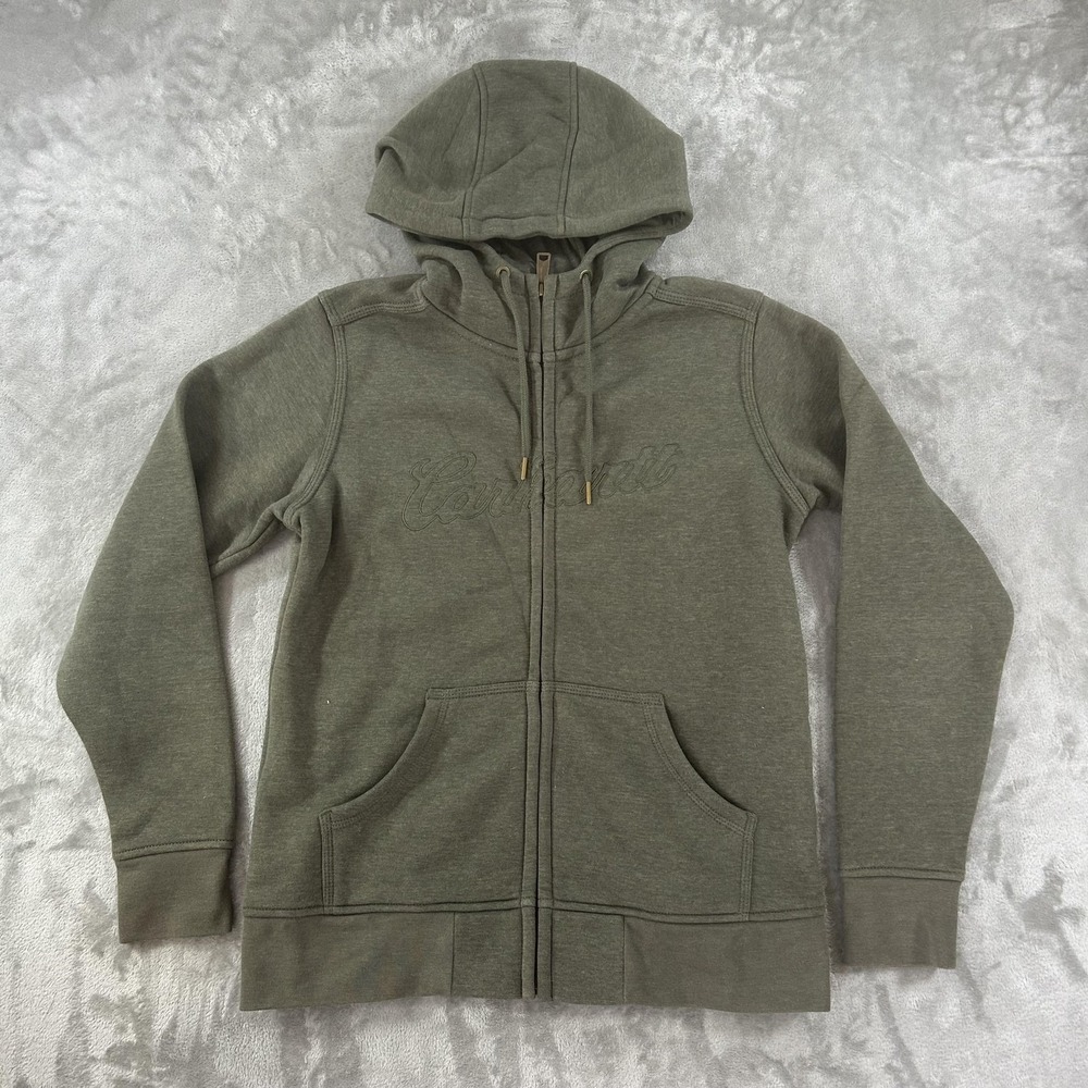 Carhartt Hoodie Womens Medium 8-10 Green Fleece Full Zip Script Logo Sweatshirt